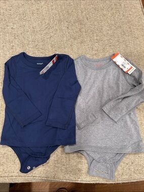 Cat & Jack Navy and Gray Long-Sleeve adaptive Bodysuits (2-Pack)